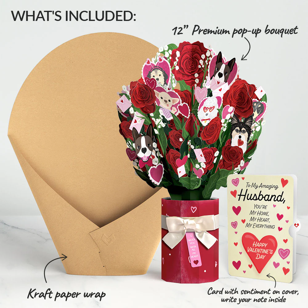 I Woof You Dog Valentine Bouquet and Sentiment Set for Husband - Image 2