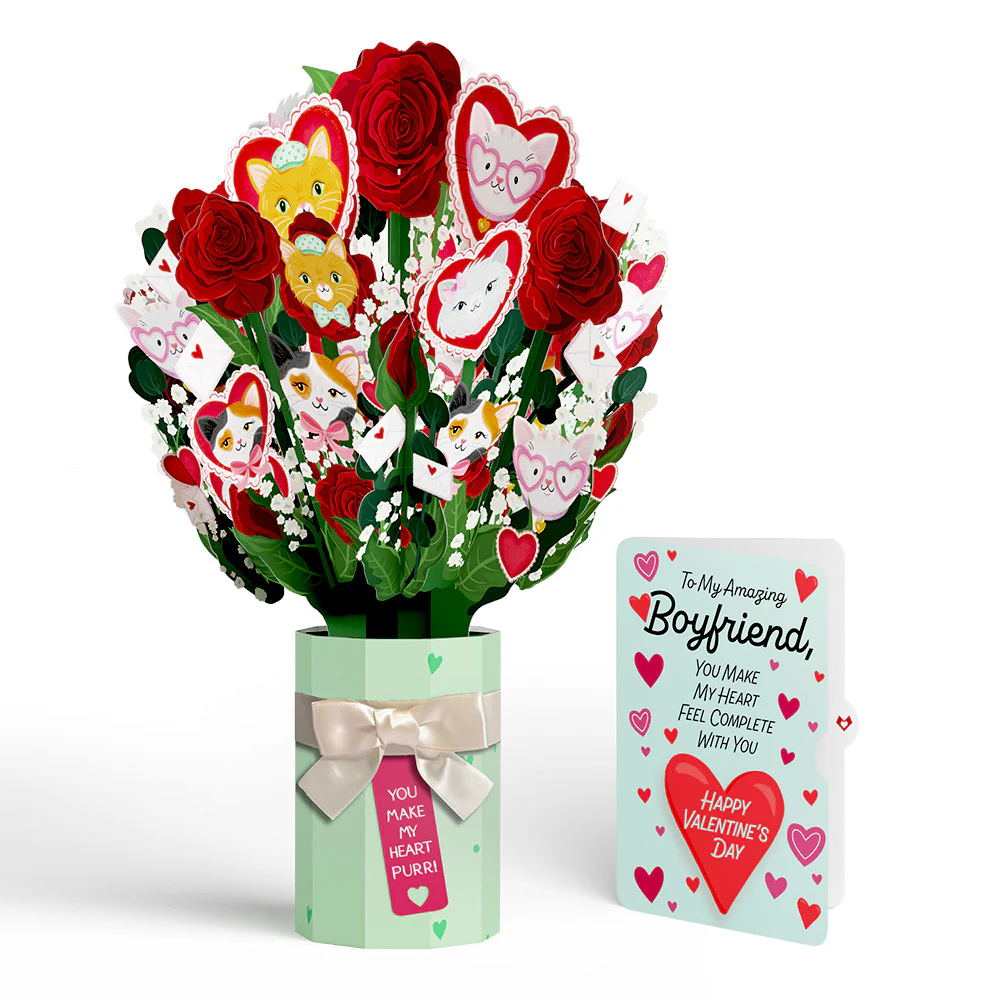 You Make My Heart Purr Cat Valentine Bouquet and Sentiment Set for Boyfriend