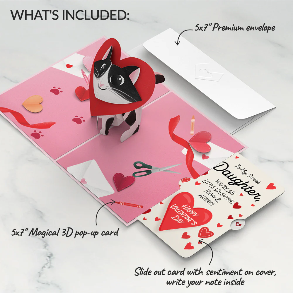 Crafty Cat Valentine’s Day Surprise Pop-Up Card and Sentiment Set for Daughter - Image 2
