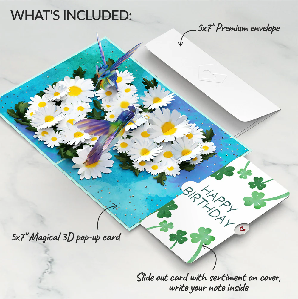 Daisy Patch Hummingbirds Birthday Pop-Up Card and Sentiment Set - Image 2