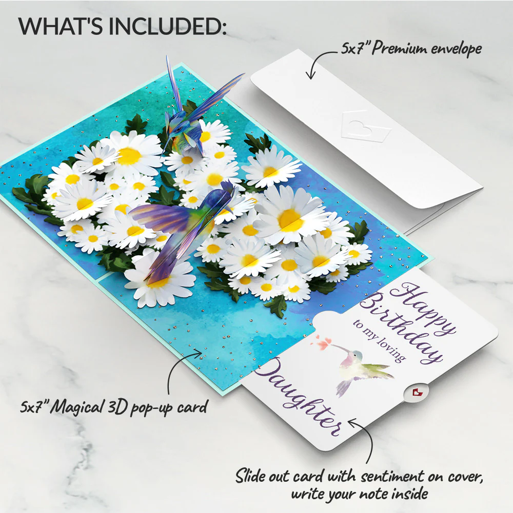 Daisy Patch Hummingbirds Birthday Pop-Up Card and Sentiment Set for Daughter - Image 2