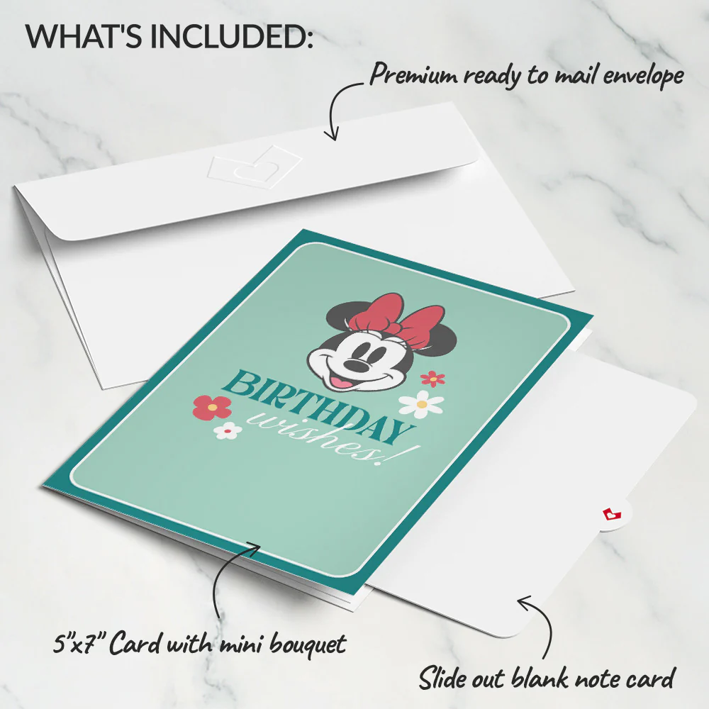 Disney's Minnie Mouse Birthday Wishes Card with Mini Bouquet - Image 5
