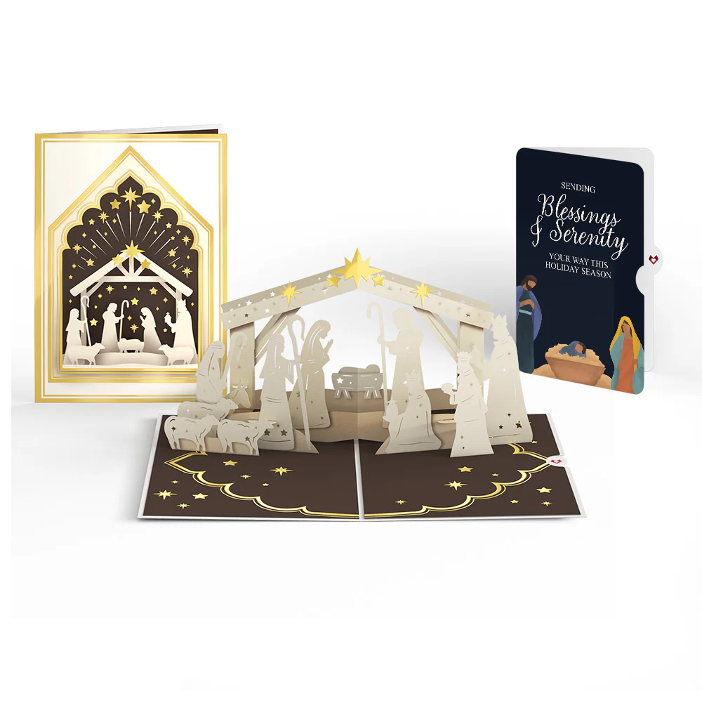 Elegant Nativity Christmas Pop-Up Card and Blessings & Serenity Sentiment Set