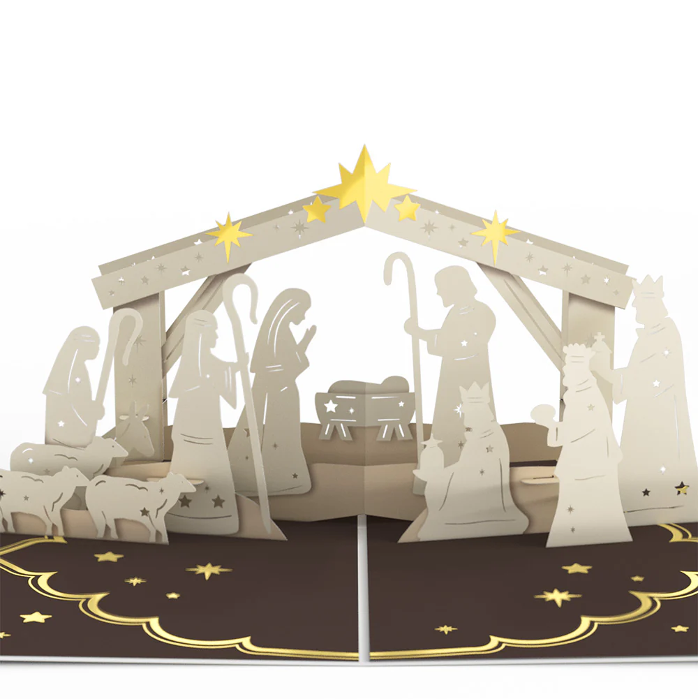 Elegant Nativity Christmas Pop-Up Card and Sentiment Set for Teacher - Image 3