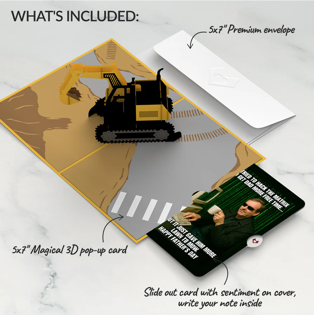 Excavator Father's Day Pop-Up Card and Matrix Hacker Sentiment Set - Image 2