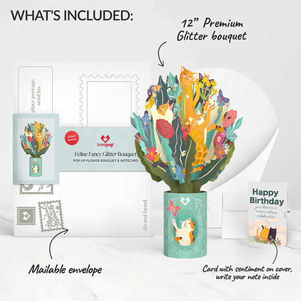Feline Fancy Birthday Glitter Bouquet and Sentiment Set - Image 2