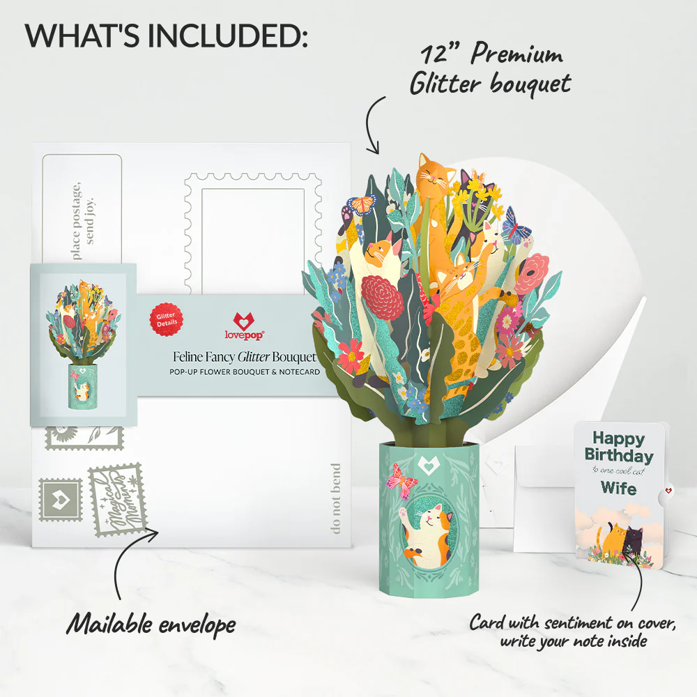Feline Fancy Birthday Glitter Bouquet and Sentiment Set for Wife - Image 2