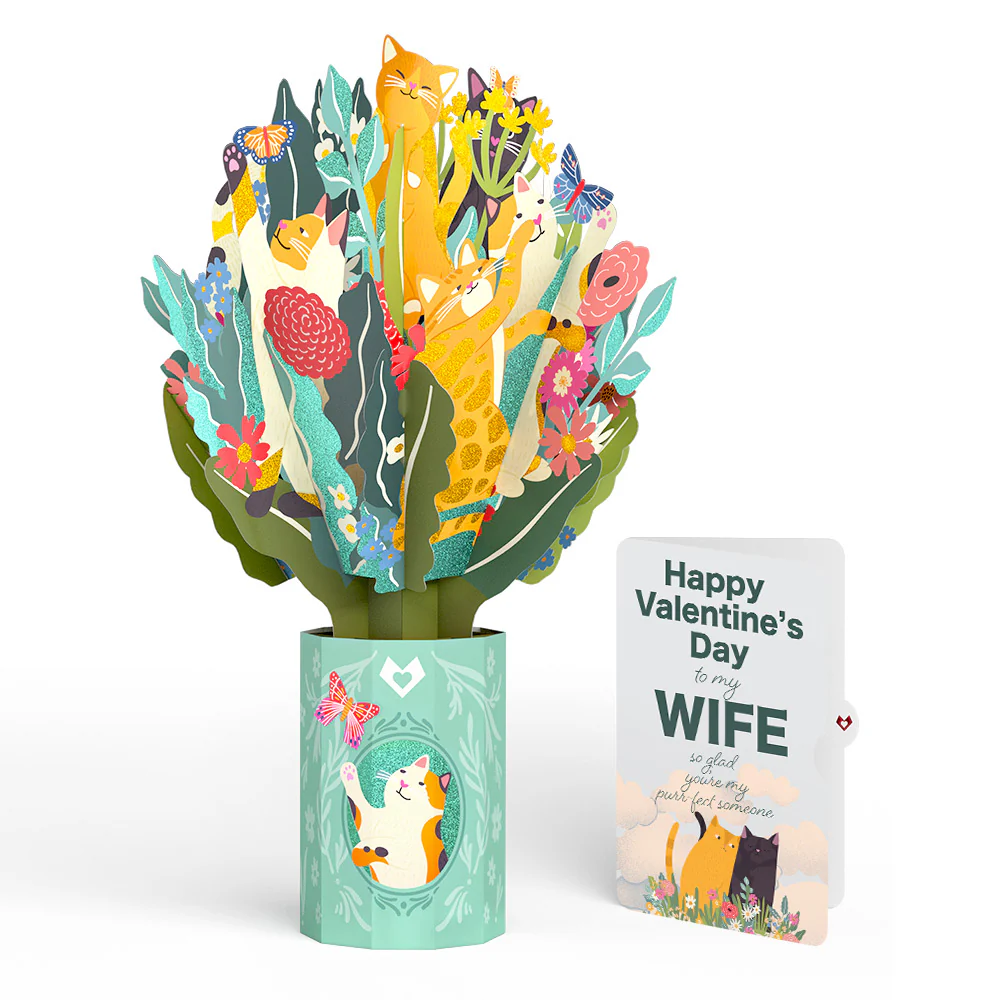 Feline Fancy Valentine Glitter Bouquet and Sentiment Set for Wife
