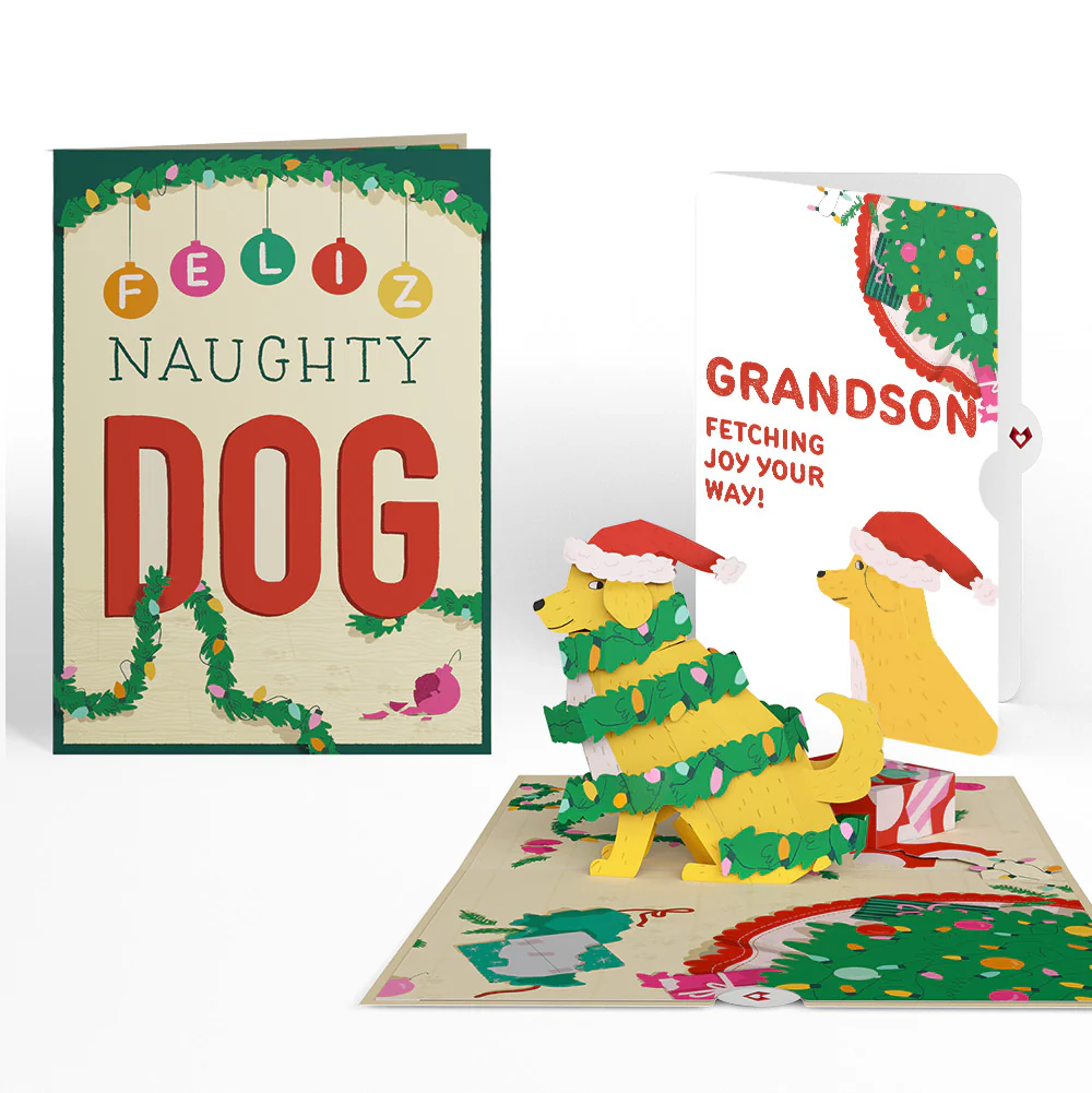 Feliz Naughty Dog Christmas Pop-Up Card and Sentiment Set for Grandson