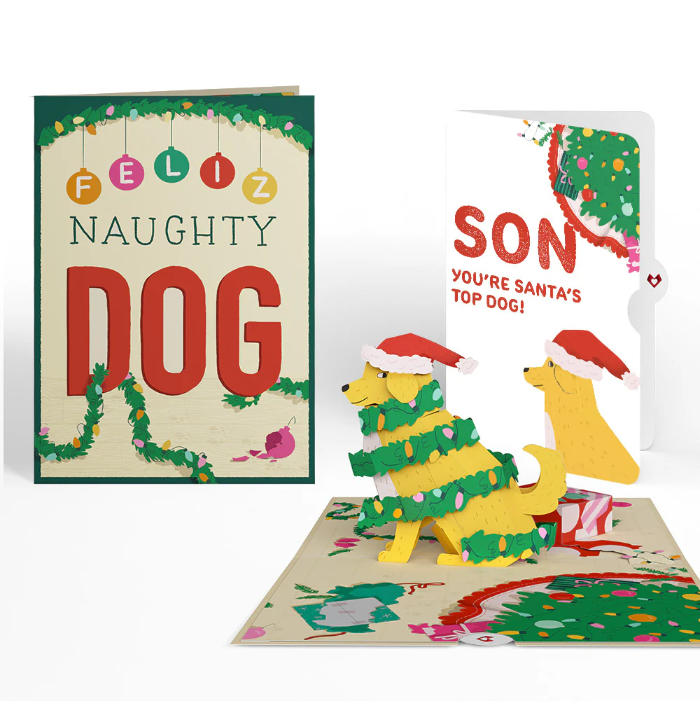 Feliz Naughty Dog Christmas Pop-Up Card and Sentiment Set for Son