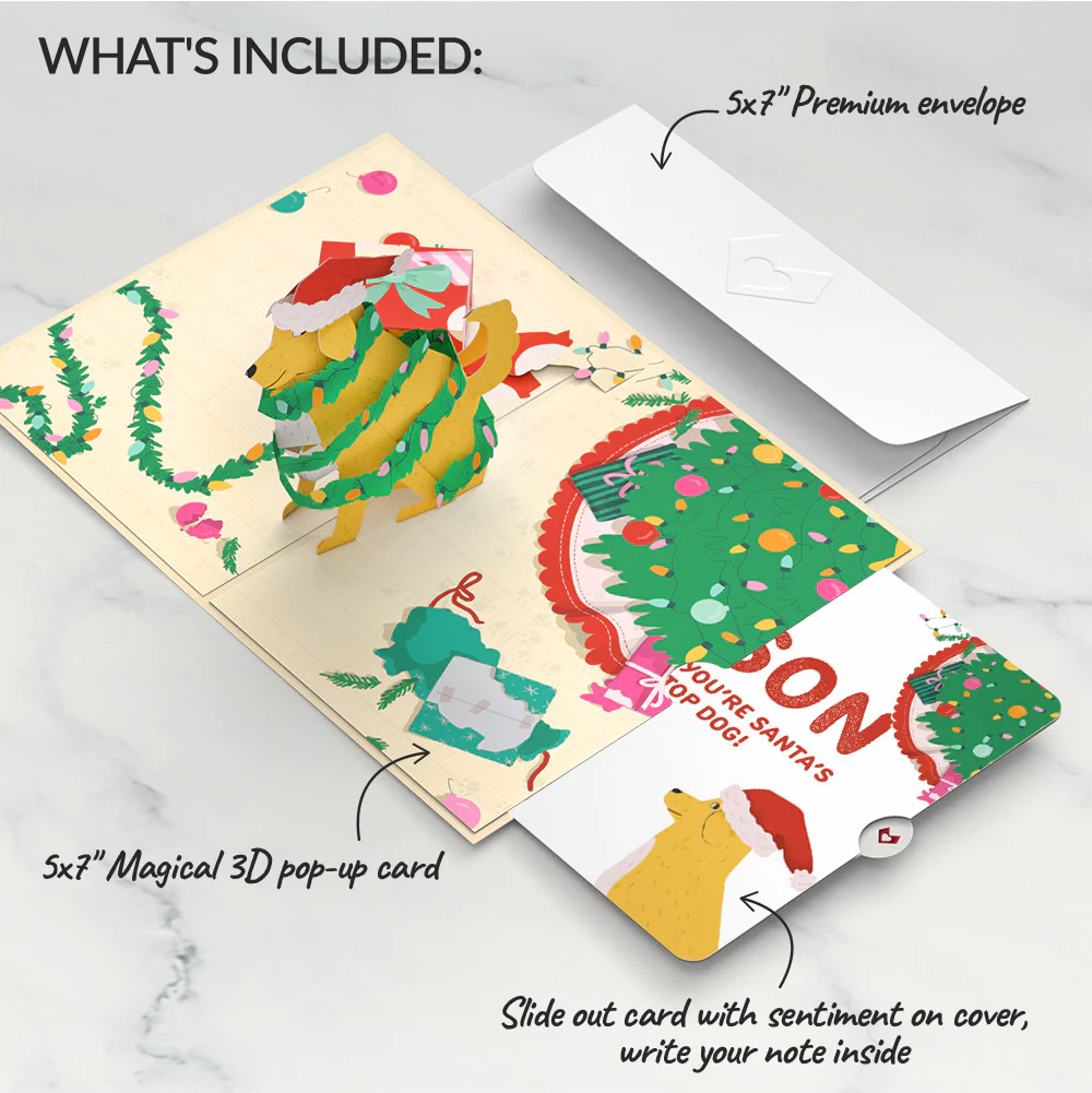 Feliz Naughty Dog Christmas Pop-Up Card and Sentiment Set for Son - Image 2