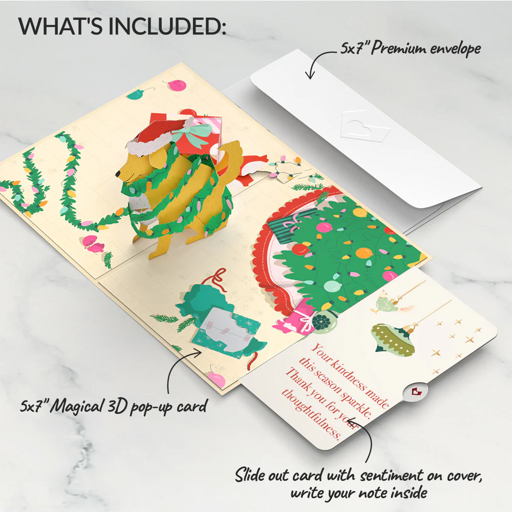 Feliz Naughty Dog Christmas Pop-Up Card and Twinkling Ornaments Sentiment Set - Image 2