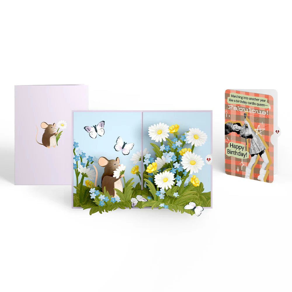 Field Mouse in the Flowers Birthday Pop-Up Card and Cardio Queen Sentiment Set