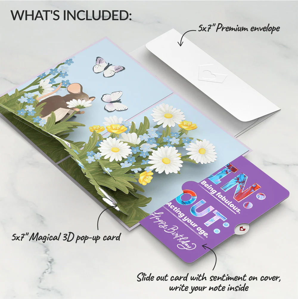 Field Mouse in the Flowers Birthday Pop-Up Card and IN & OUT Sentiment Set - Image 2
