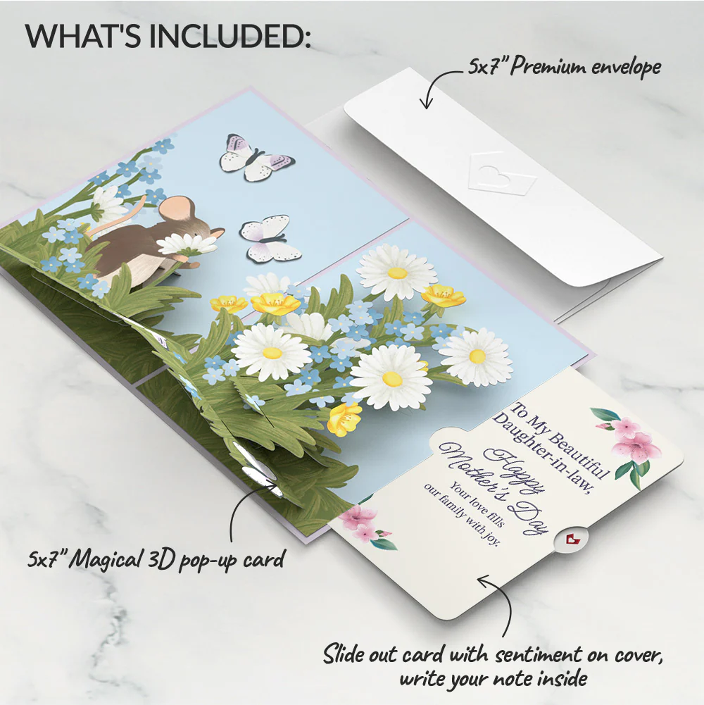 Field Mouse in the Flowers Mother's Day Pop-Up Card and Sentiment Set for Daughter-in-law - Image 2