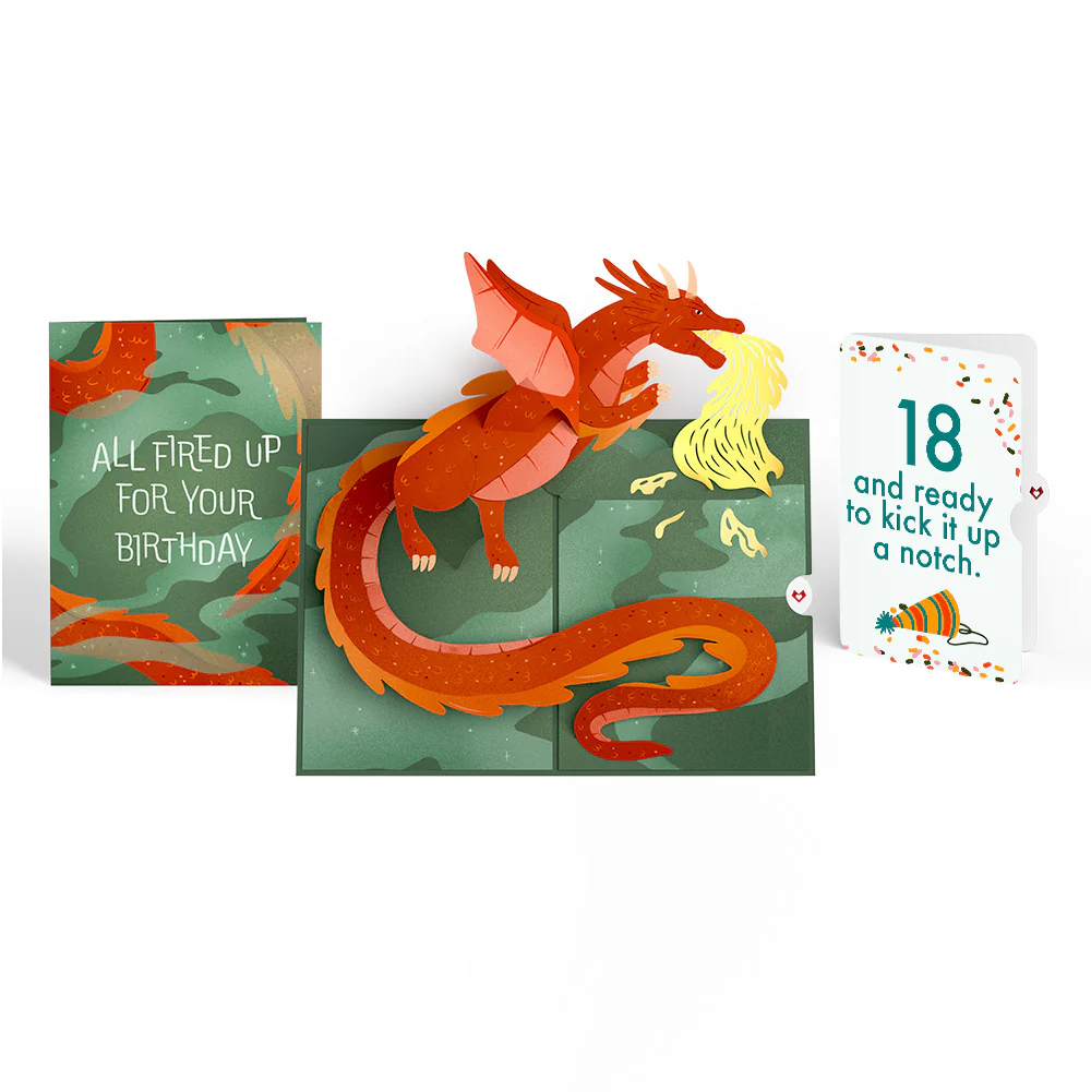 Fired Up for Your Birthday Dragon Pop-Up Card and 18th Kick It Up Sentiment Set