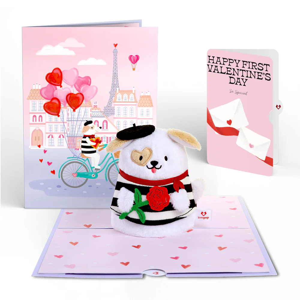 French Love Dog First Valentine Plushpop Card and Sentiment Set
