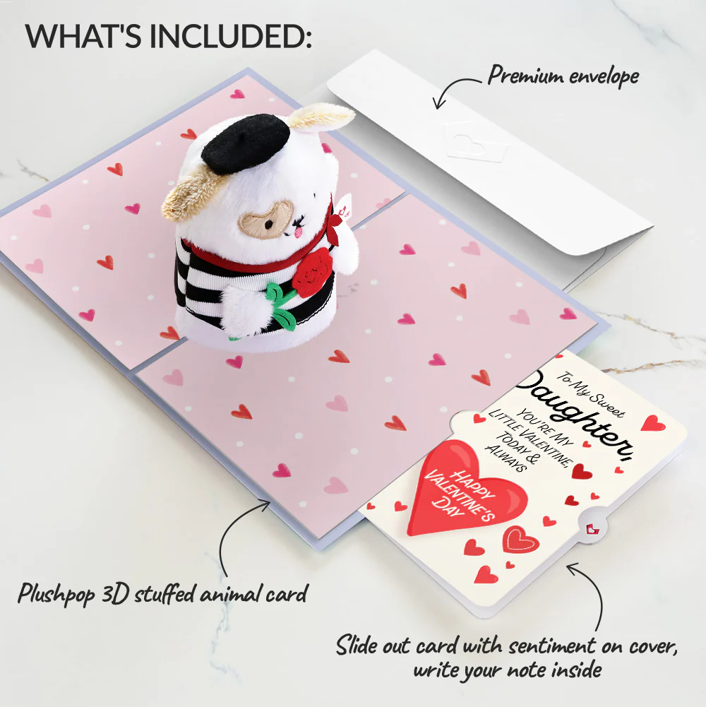 French Love Dog Plushpop Card and Full of Hearts Valentine Sentiment Set for Daughter - Image 2