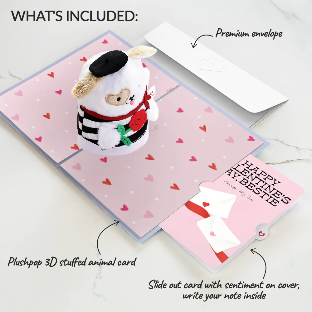 French Love Dog Valentine Plushpop Card and Sentiment Set for Best friend - Image 2