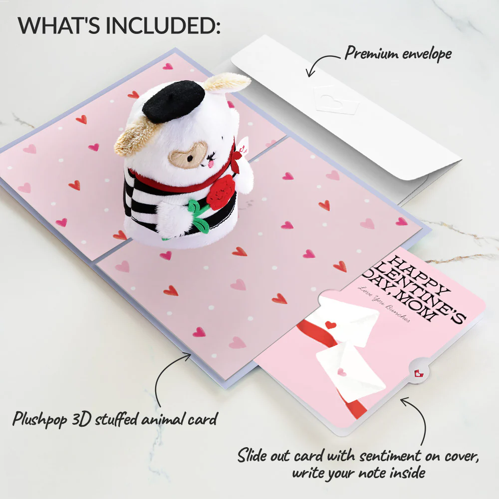 French Love Dog Valentine Plushpop Card and Sentiment Set for Mom - Image 2