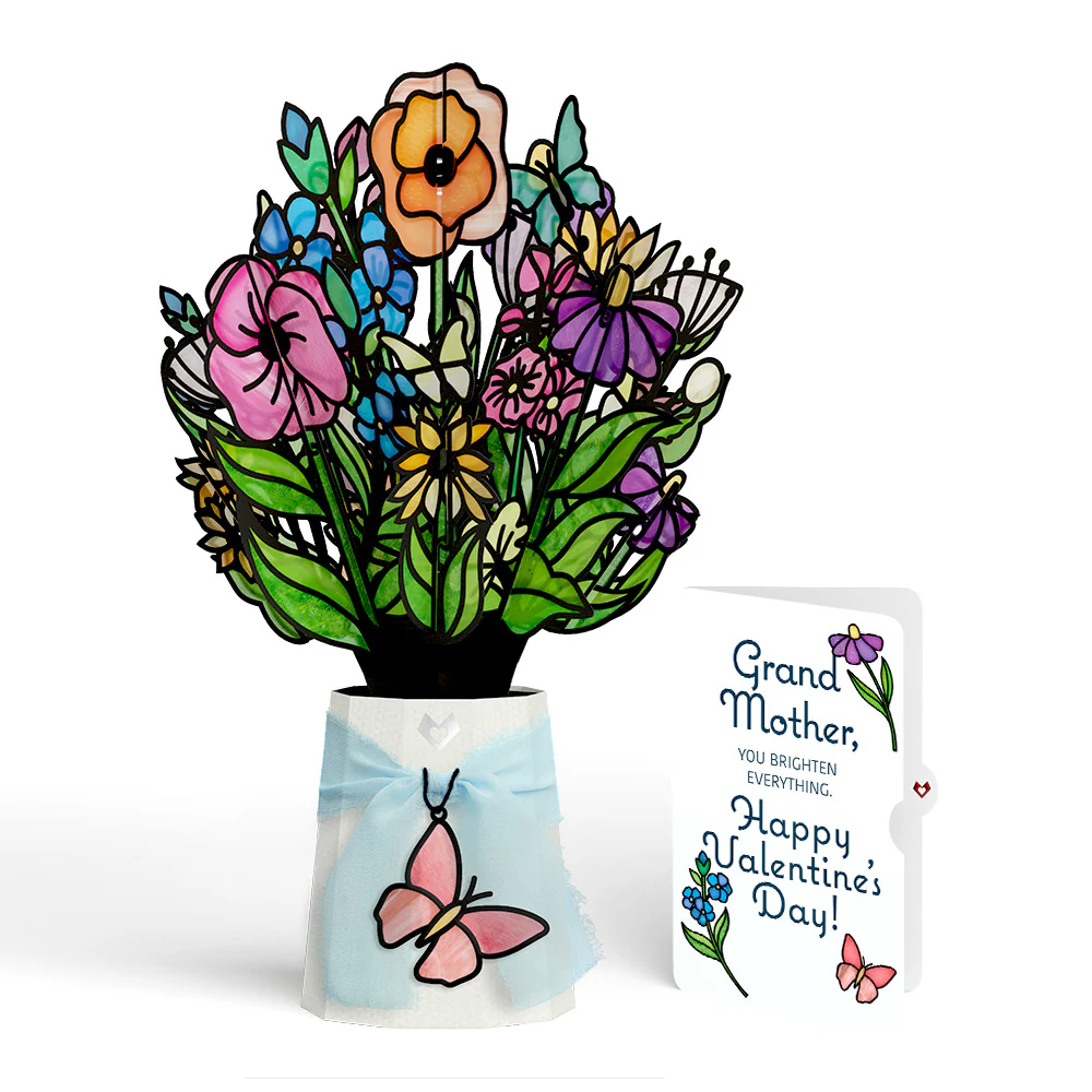 Garden Glow Valentine Suncatcher Bouquet and Sentiment Set for Grandmother