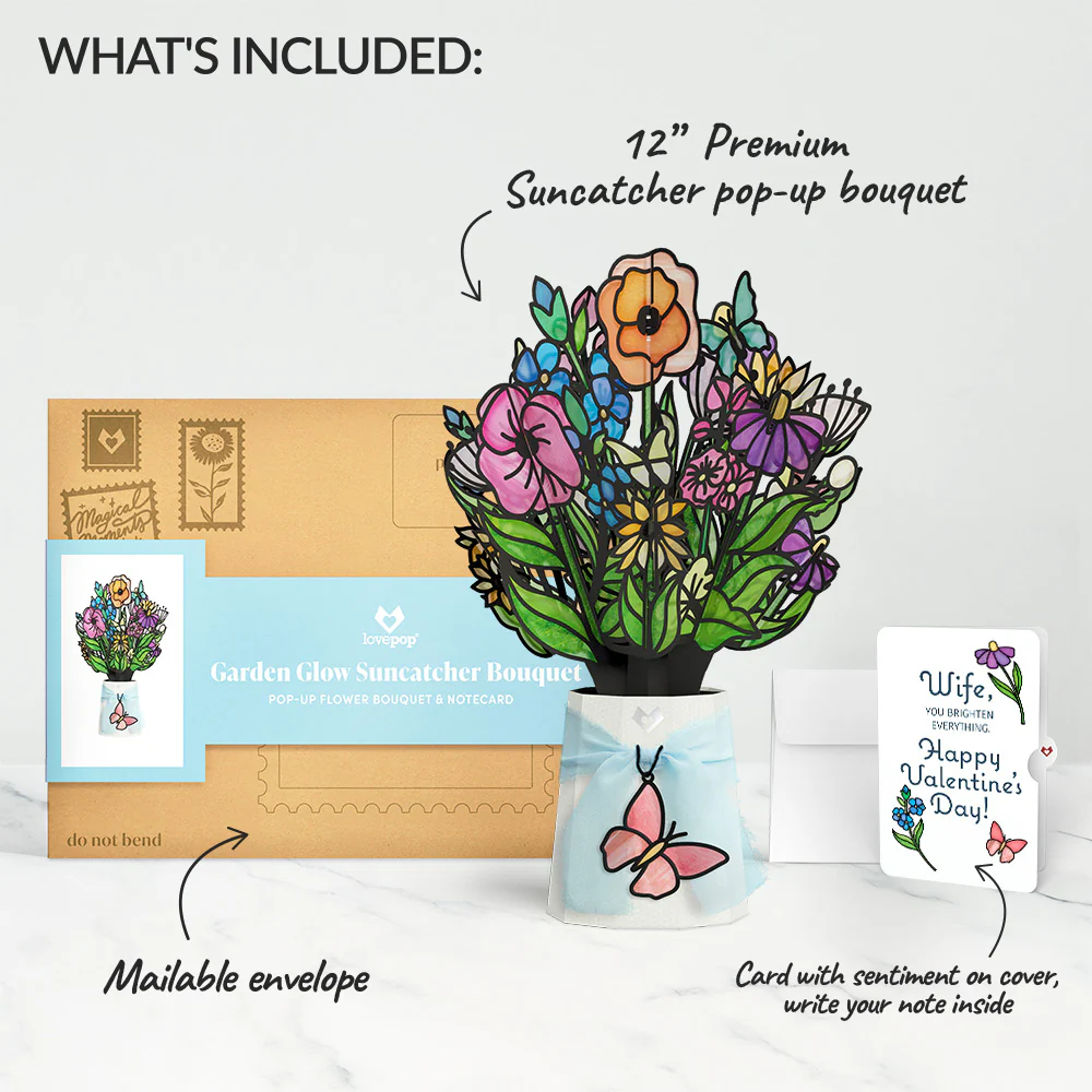 Garden Glow Valentine Suncatcher Bouquet and Sentiment Set for Wife - Image 2