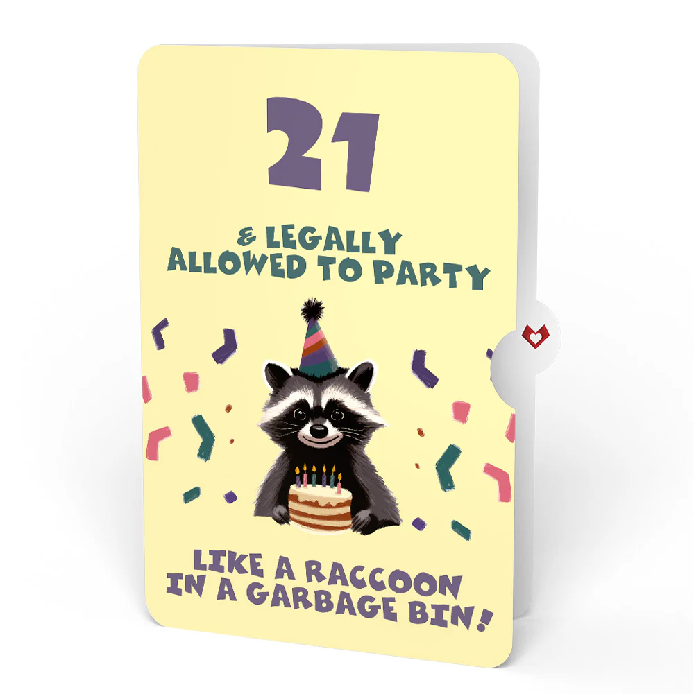 Go Feral Raccoon 21st Birthday Pop-Up Card and Sentiment Set - Image 4
