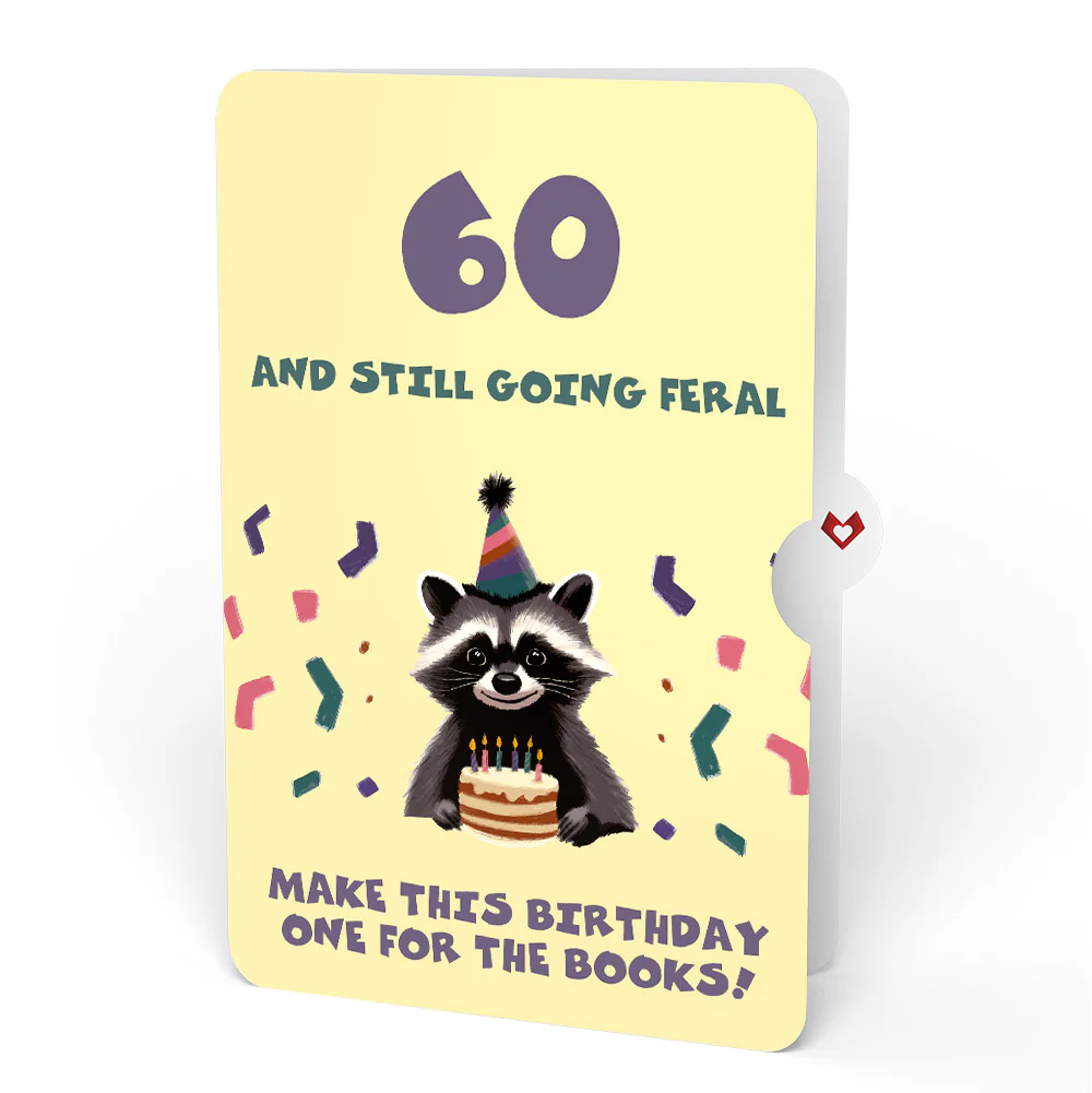 Go Feral Raccoon 60th Birthday Pop-Up Card and Sentiment Set - Image 4