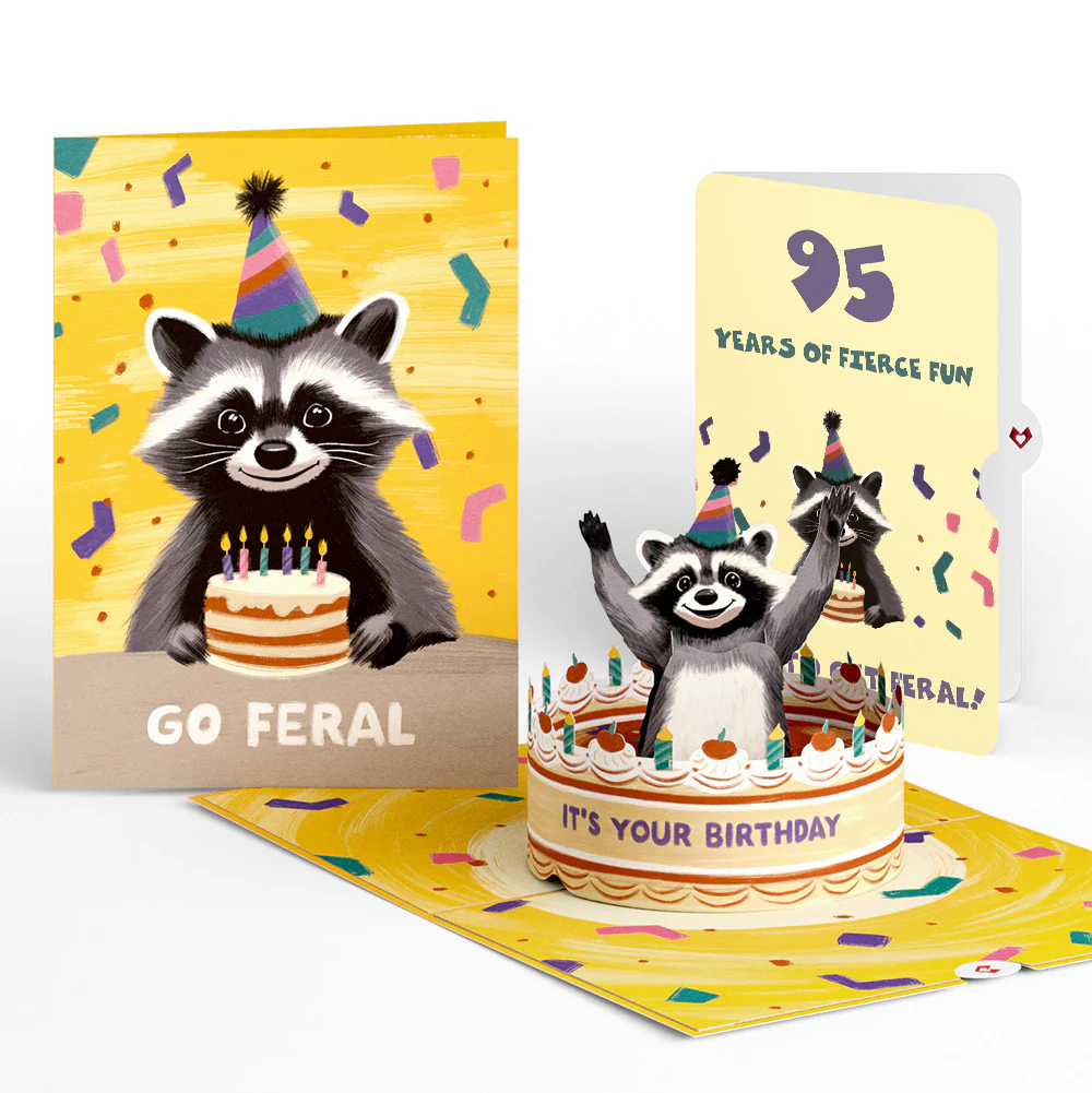 Go Feral Raccoon 95th Birthday Pop-Up Card and Sentiment Set