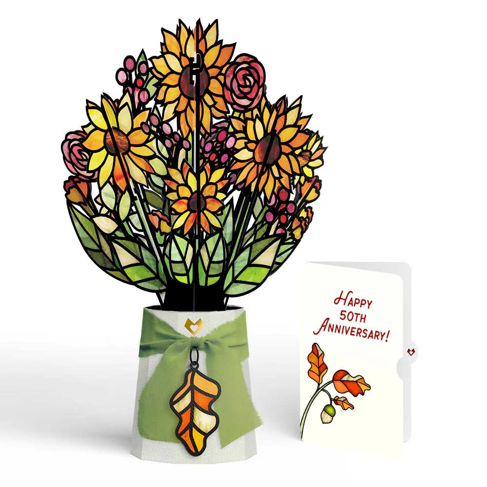 Golden Hour Sunflower 50th Anniversary Suncatcher Bouquet and Sentiment Set
