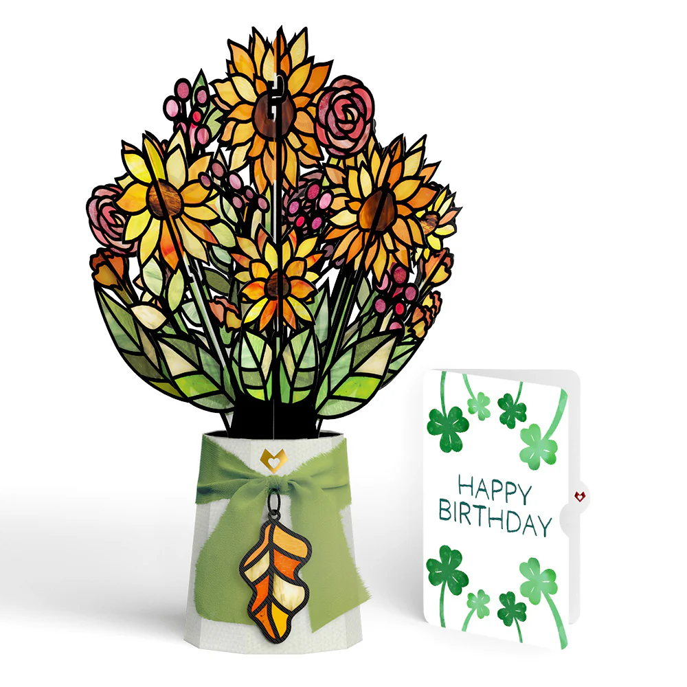 Golden Hour Sunflower Birthday Suncatcher Bouquet and Shamrock Sprigs Sentiment Set