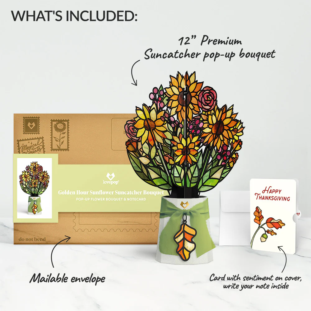 Golden Hour Sunflower Thanksgiving Suncatcher Bouquet and Sentiment Set - Image 2