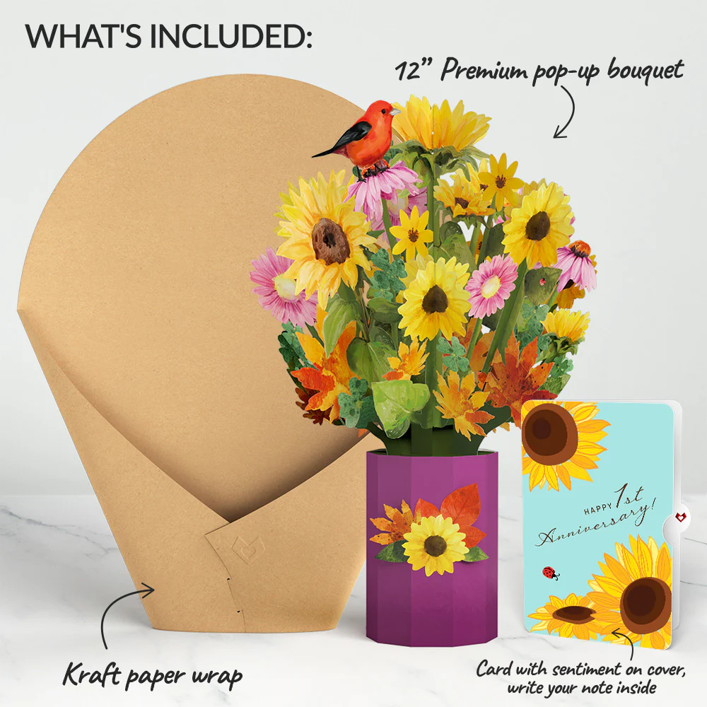 Golden Sunflower 1st Anniversary Bouquet and Sentiment Set - Image 2