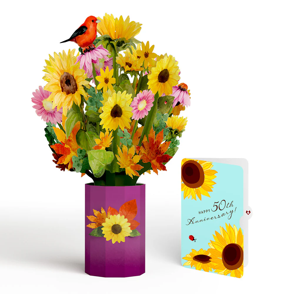 Golden Sunflower 50th Anniversary Bouquet and Sentiment Set