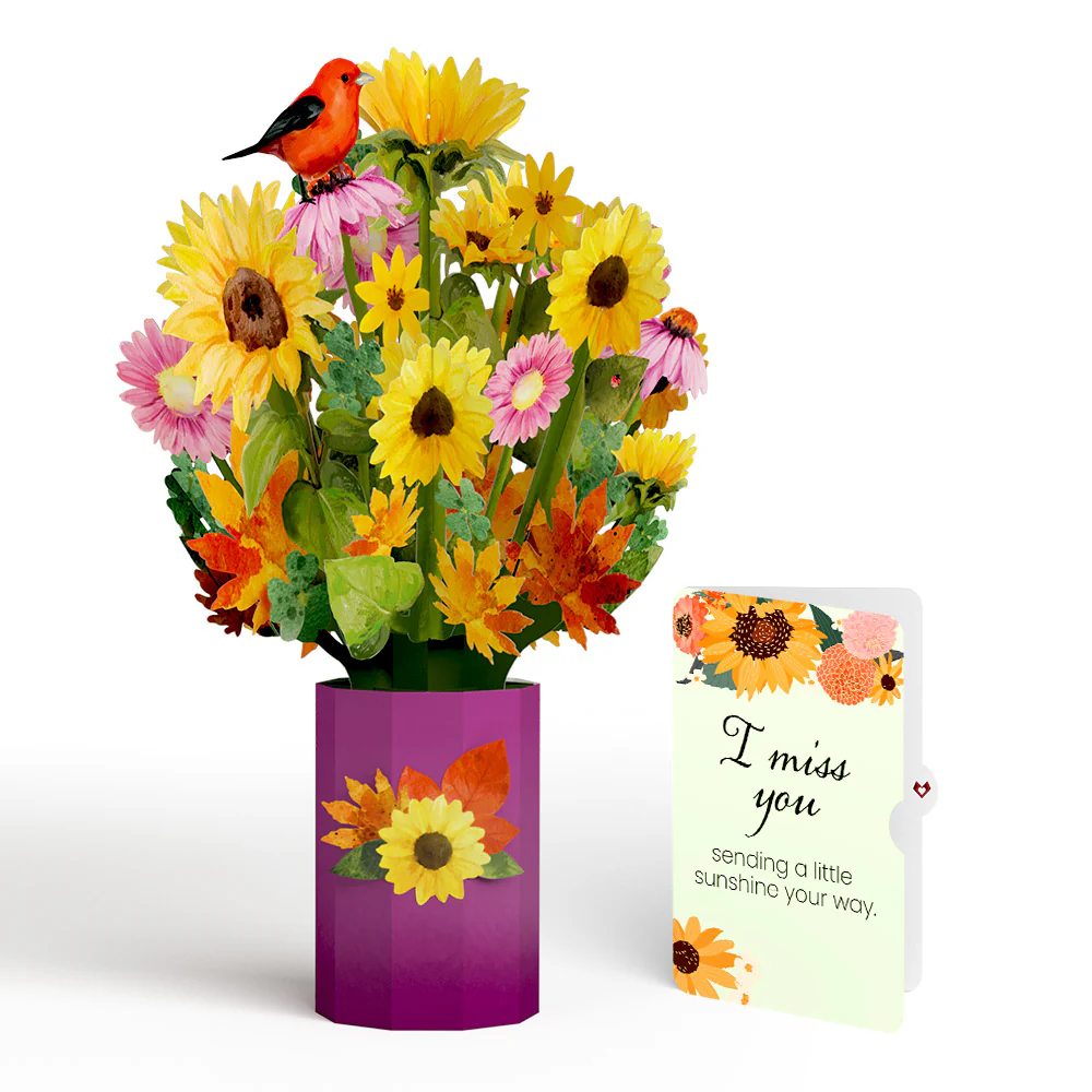 Golden Sunflower Miss You Bouquet and Sentiment Set
