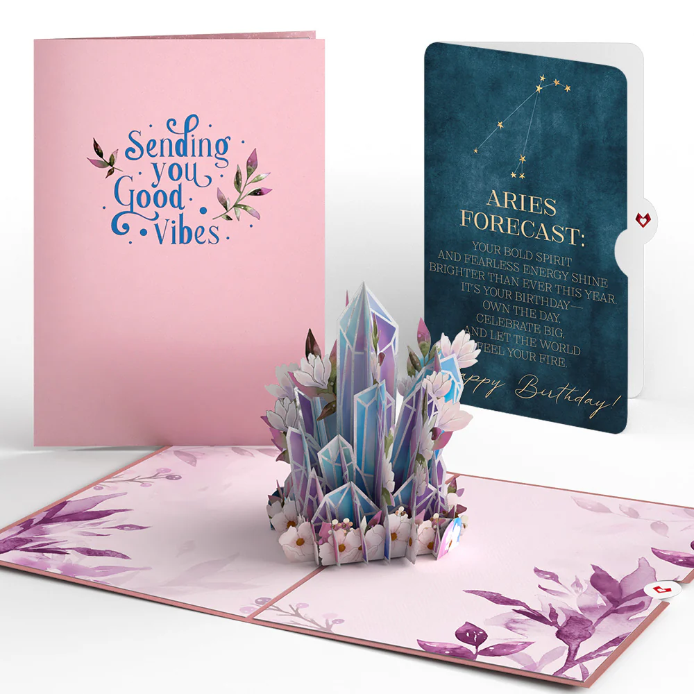 Good Vibes Crystals Birthday Pop-Up Card and Aries Zodiac Sentiment Set