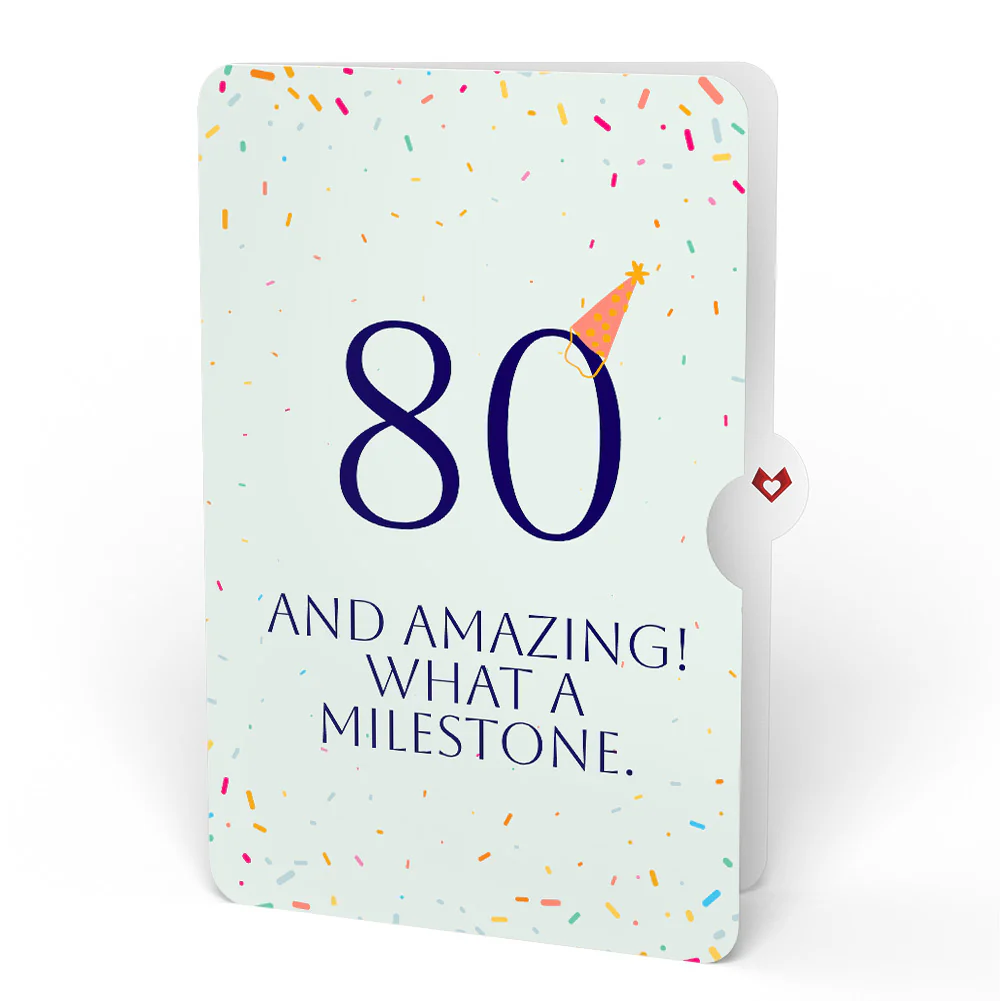 Happy 80th Birthday Balloons Music and Lights Pop-Up Card and Party Hat Sentiment Set - Image 4