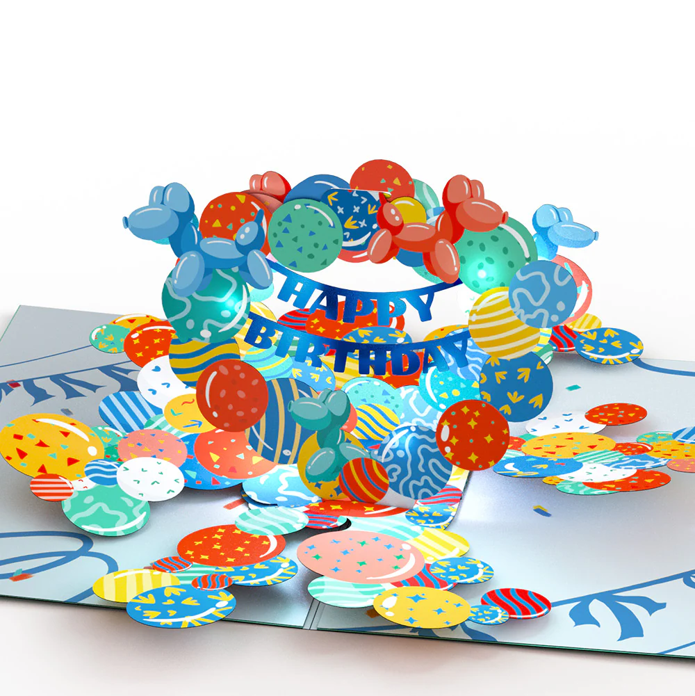 Happy Birthday Balloons Music and Lights Pop-Up Card and Sentiment Set for Friend - Image 3