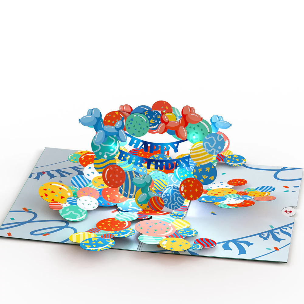 Happy Birthday Balloons Music and Lights Pop-Up Card and Sentiment Set for Grandpa - Image 3
