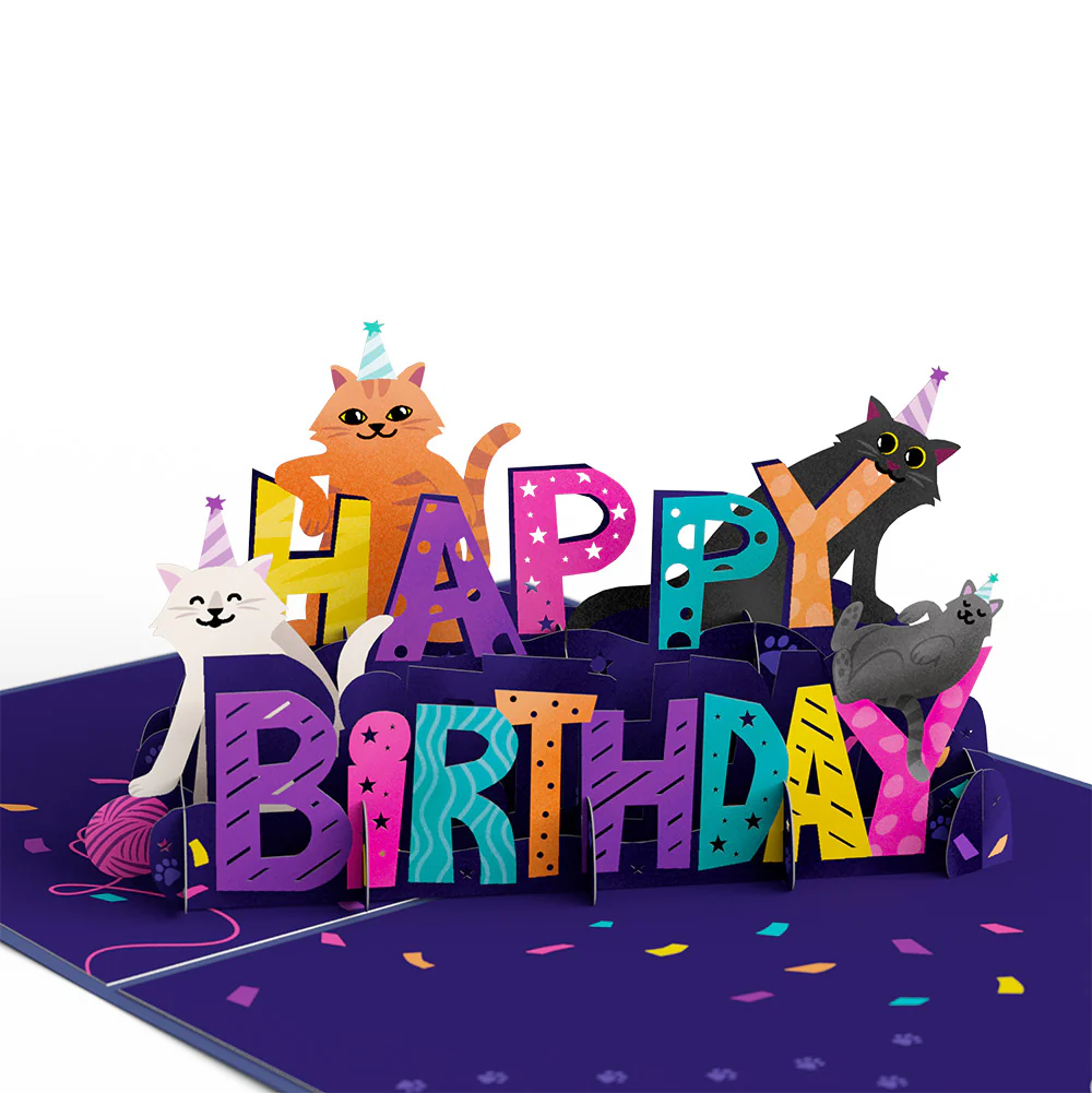 Happy Birthday Cats Pop-Up Card and Sentiment Set for Friend - Image 3