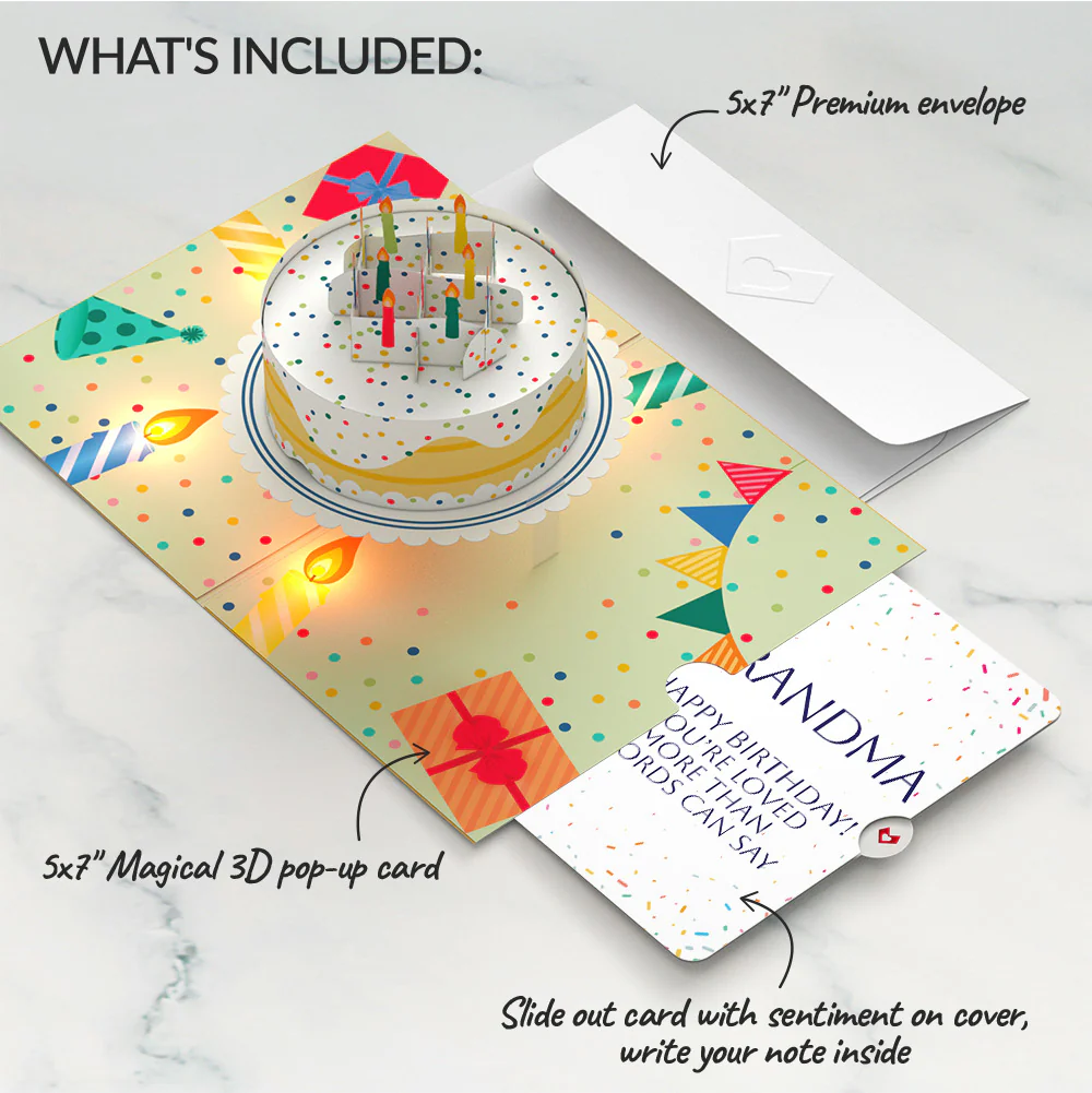 Happy Birthday Confetti Cake Music and Lights Pop-Up Card and Loved More Than Words Sentiment Set for Grandma - Image 2