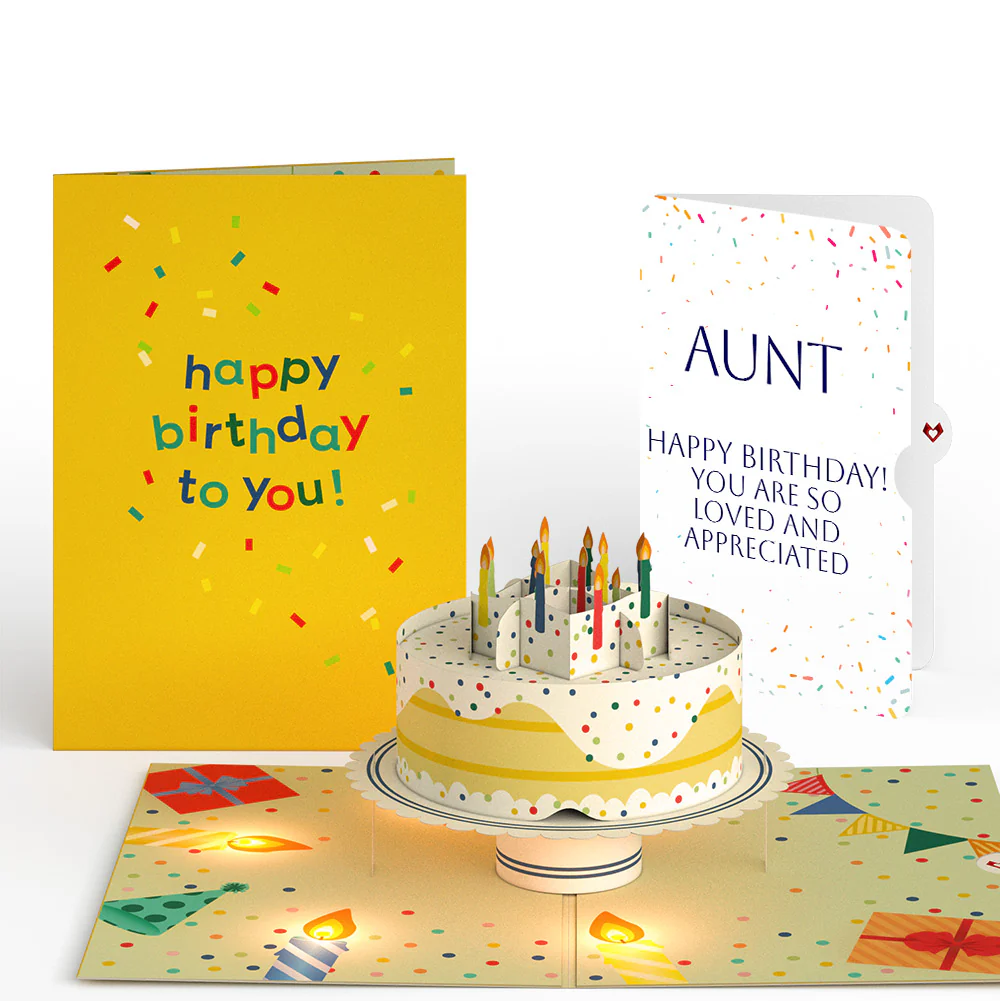 Happy Birthday Confetti Cake Music and Lights Pop-Up Card and Sentiment Set for Aunt