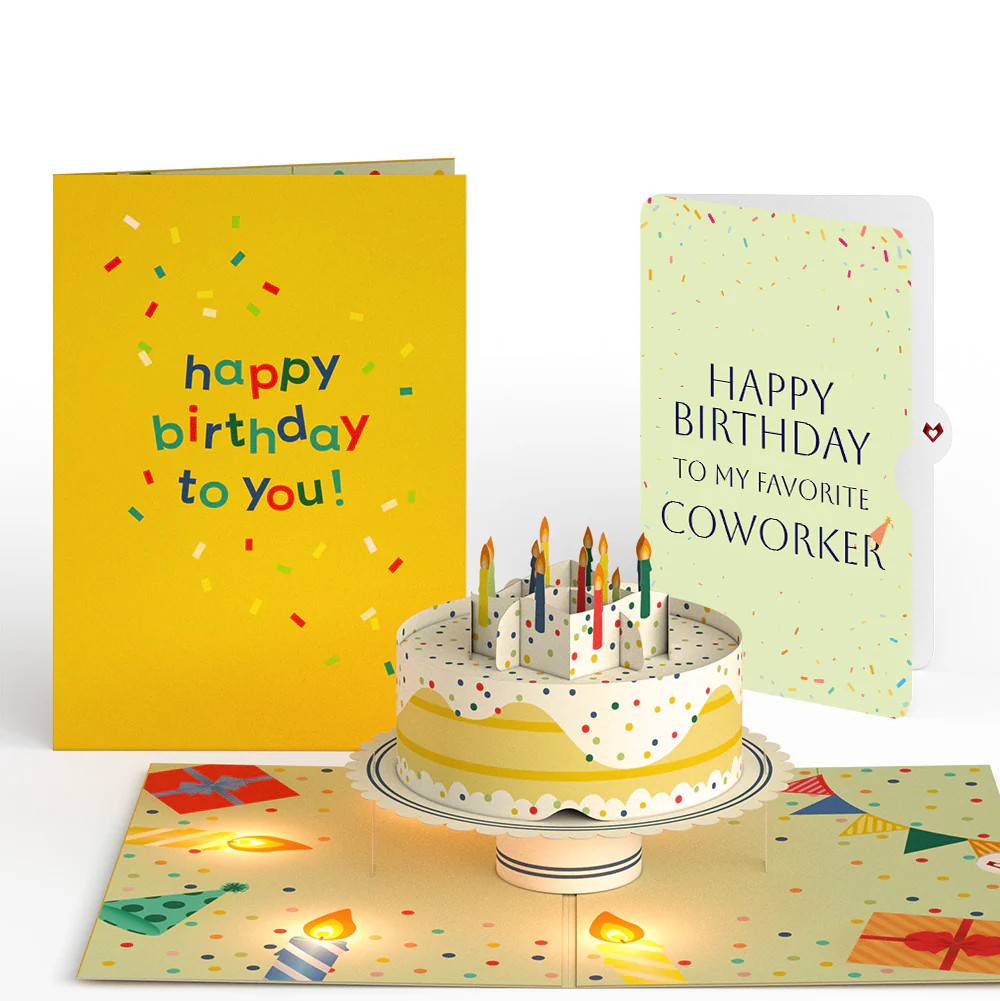 Happy Birthday Confetti Cake Music and Lights Pop-Up Card and Sentiment Set for Co-Worker