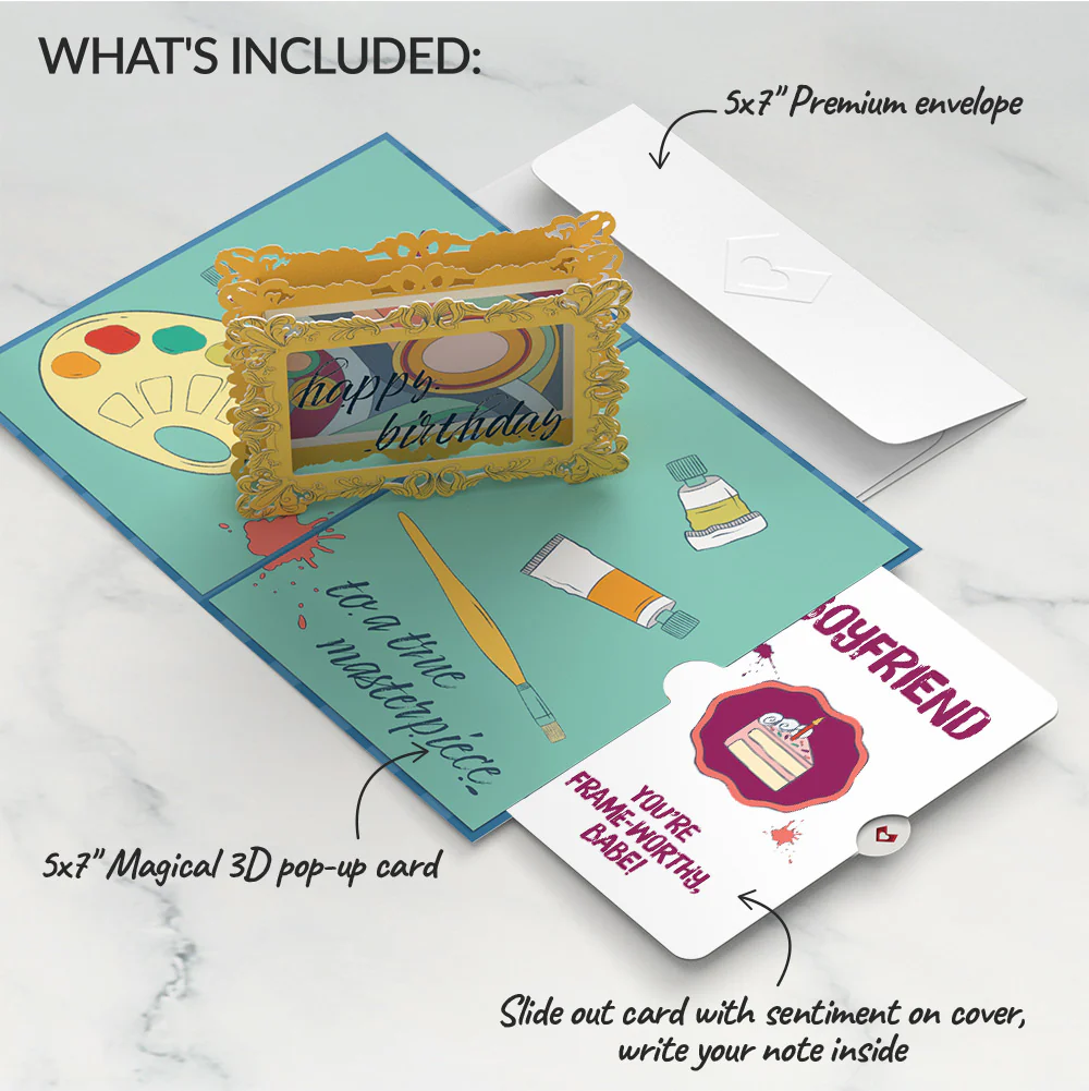 Happy Birthday to a True Masterpiece Pop-Up Card and Sentiment Set for Boyfriend - Image 2