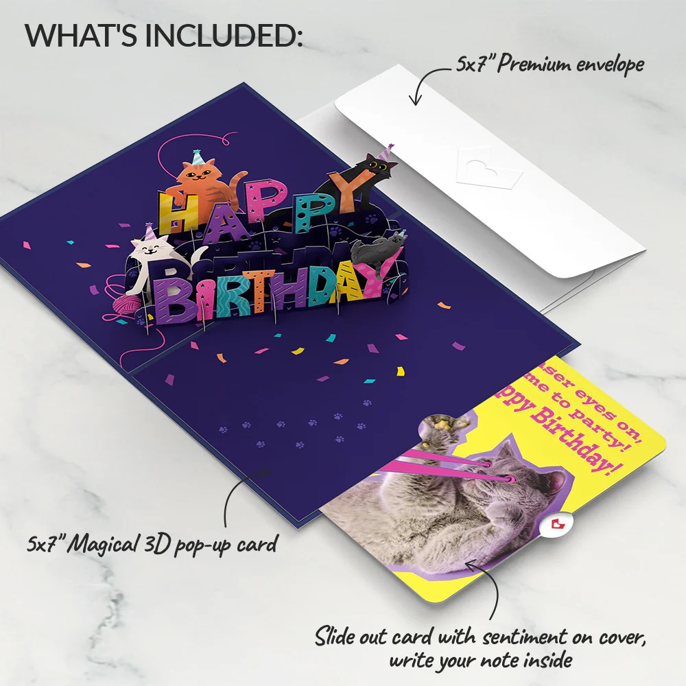 Happy Birthday with Cat Laser Eyes Pop-Up Card and Sentiment Set - Image 2