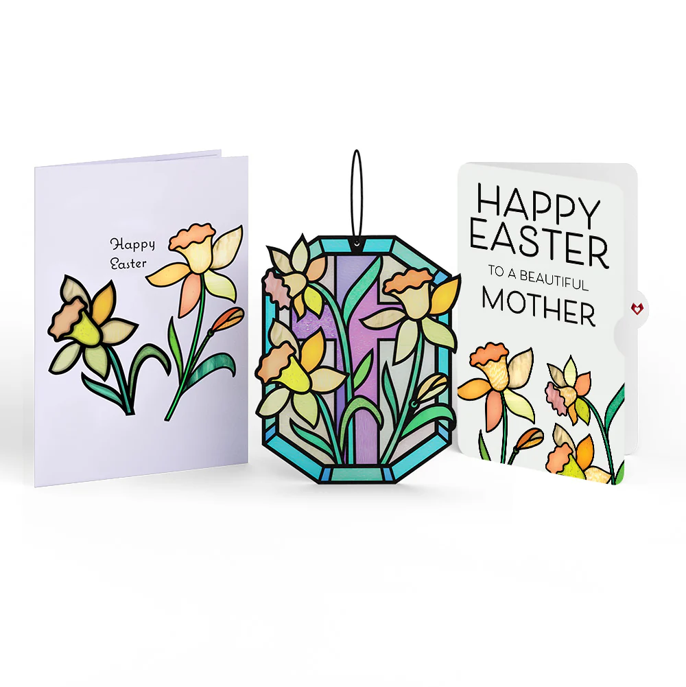 Happy Easter Daffodil Easter Suncatcher Card and Sentiment Set for Mom