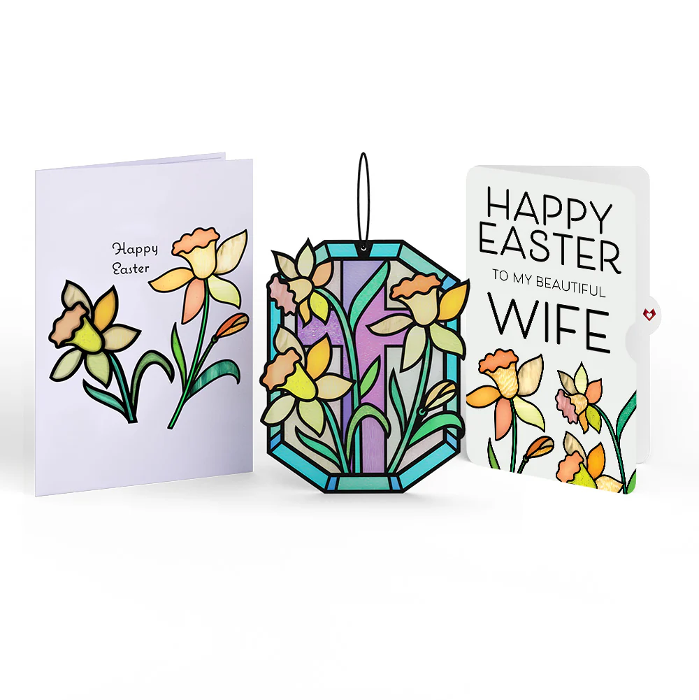 Happy Easter Daffodil Easter Suncatcher Card and Sentiment Set for Wife