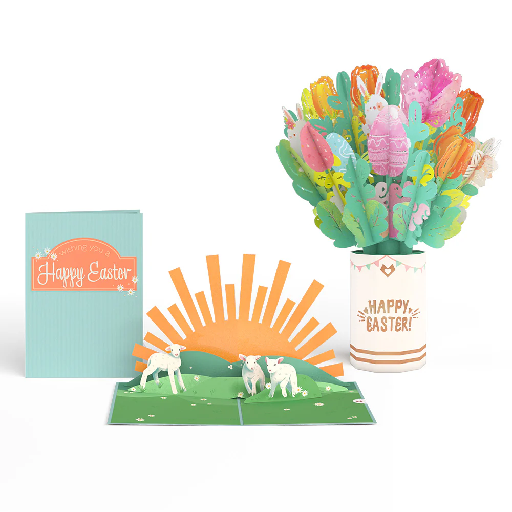 Happy Easter Lambs Pop-Up Card & Bouquet Bundle