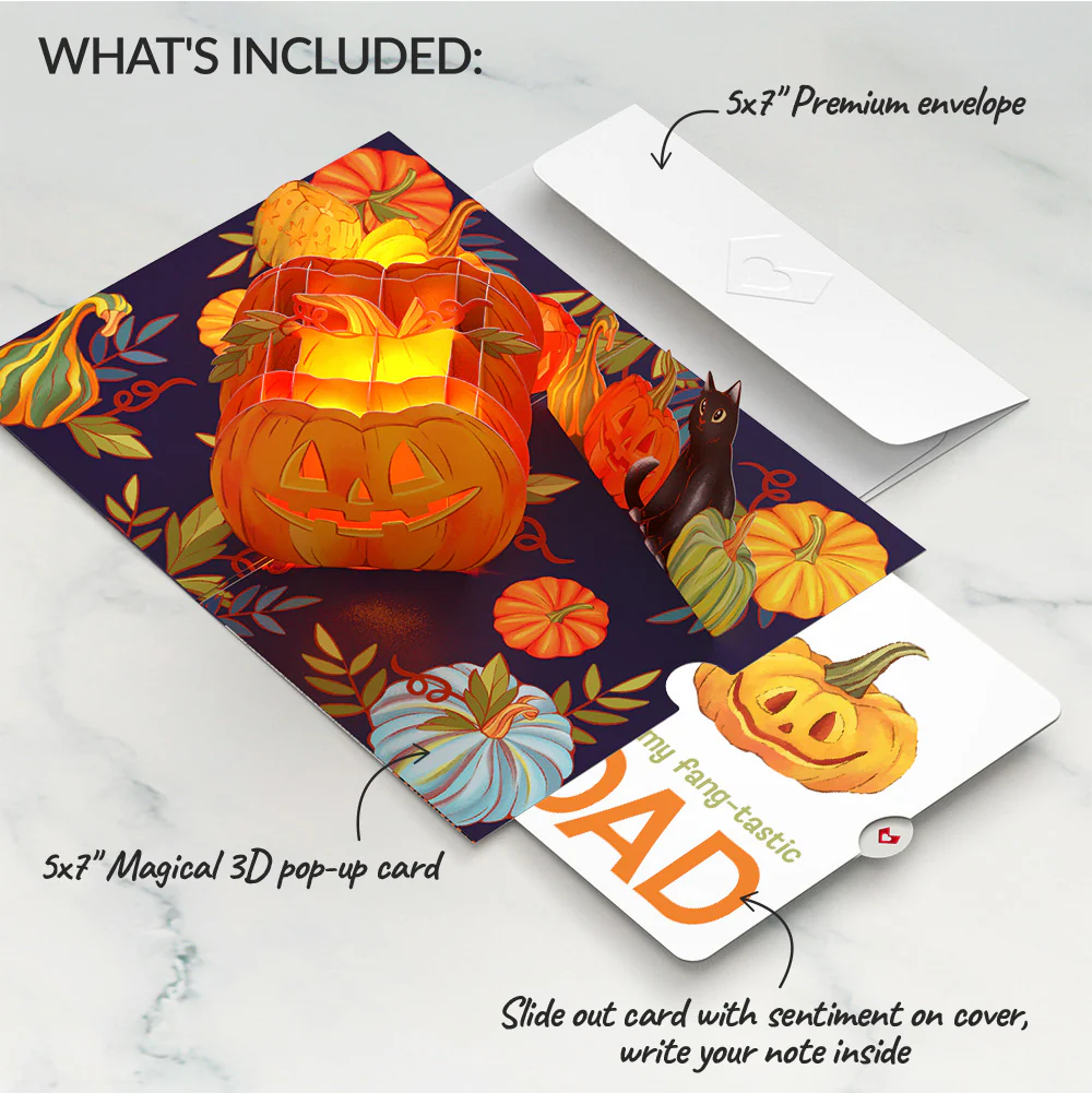 Happy Halloween Pumpkin Light-Up Pop-Up Card and Sentiment Set for Dad - Image 2