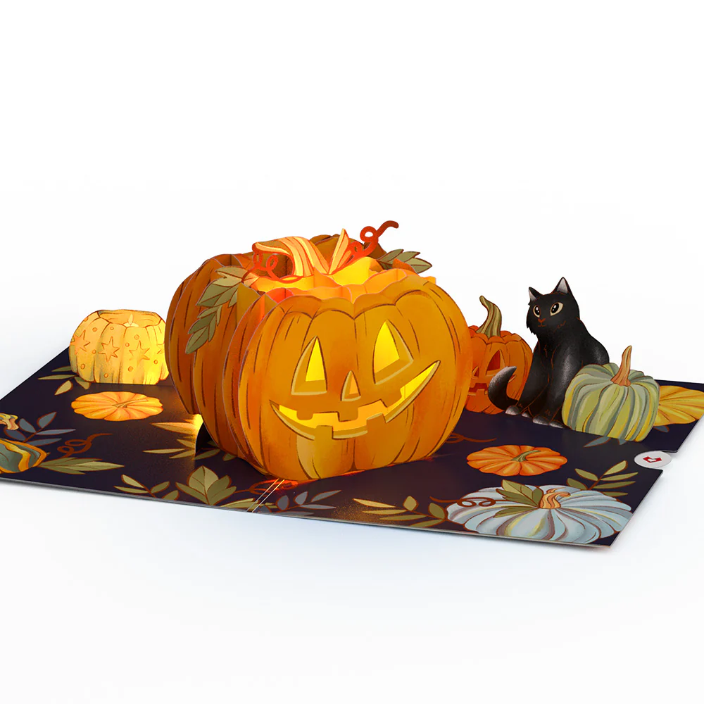 Happy Halloween Pumpkin Light-Up Pop-Up Card and Sentiment Set for Grandparents - Image 3